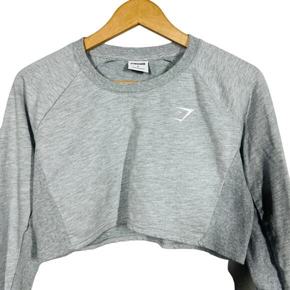 Gymshark Crop Sweatshirt Grey Long Sleeve Athletic Sport - S - Picture 1 of 4